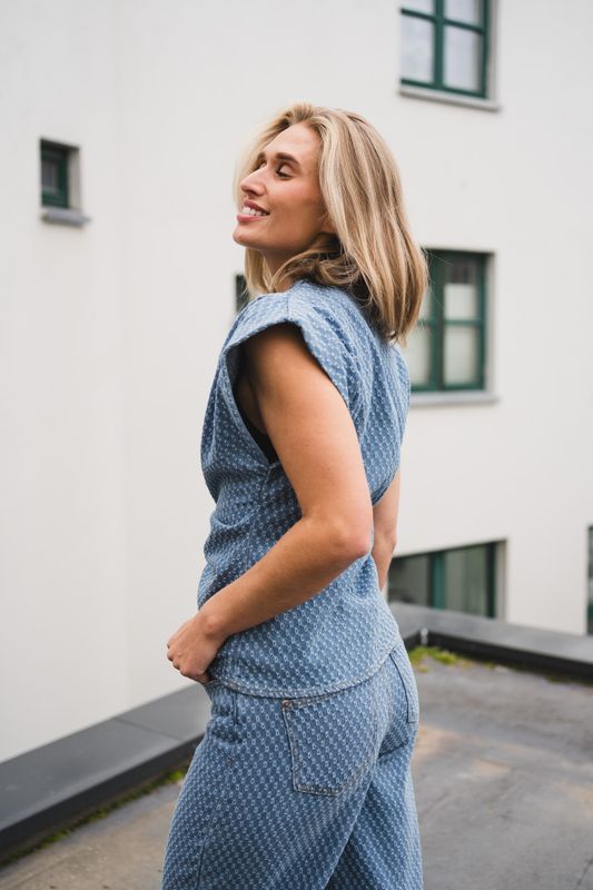 Anto Denim Pleat Top Light Denim 