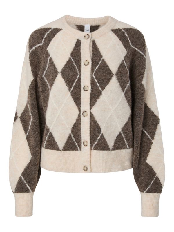 Johi LS Wool Blend Cardigan Oatmeal Taupe Gray/Pristine Harlequin