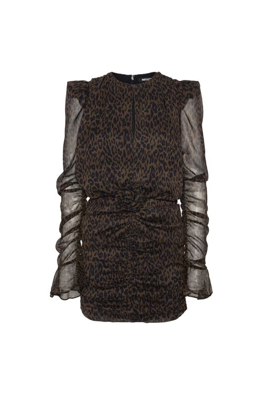 Ruched Flower Mini Dress Mole Comb