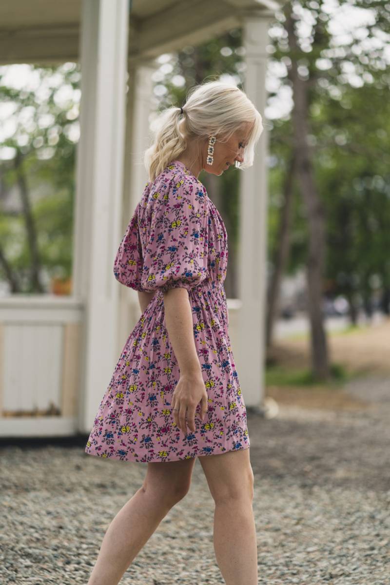 Printed Crepe Mini Dress Pink Nectar 