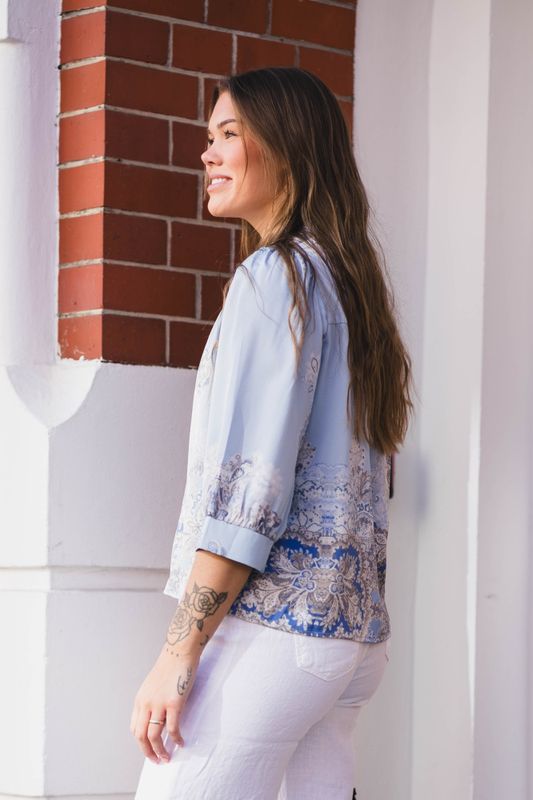 Roselle Artist Paisley Blouse Light Blue 