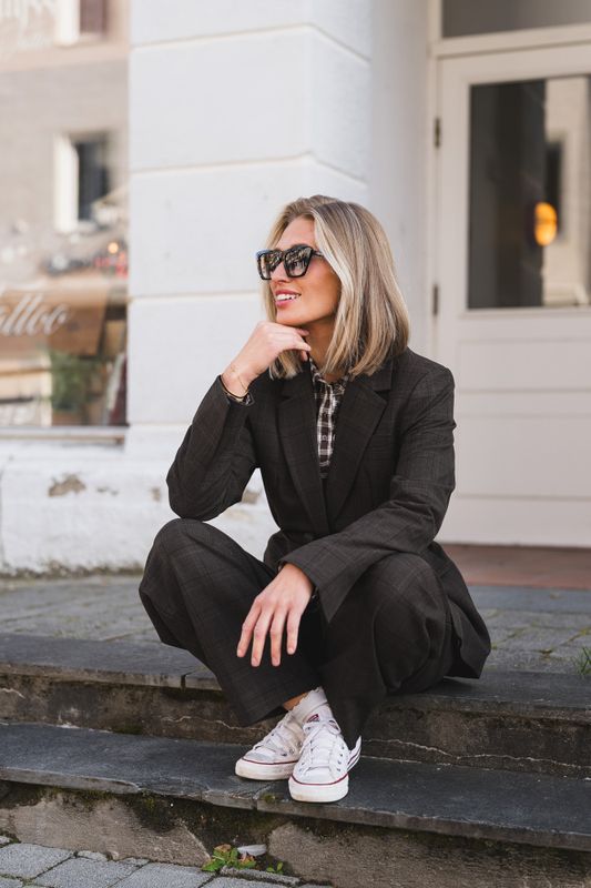 Johnna Blazer Check Dark Brown/Corn