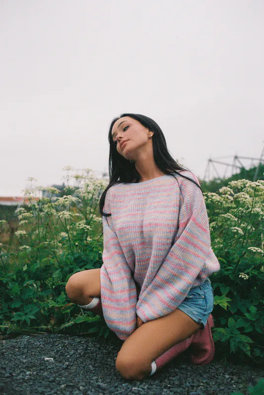 Knitted Melange Striped Sweater Multi Colour 