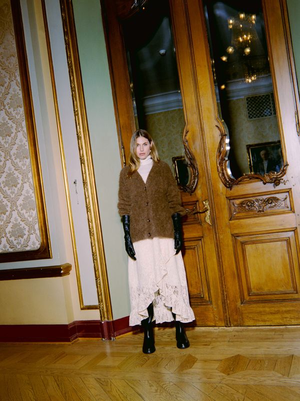 Hairy Knit V-Neck Jacket Brown 