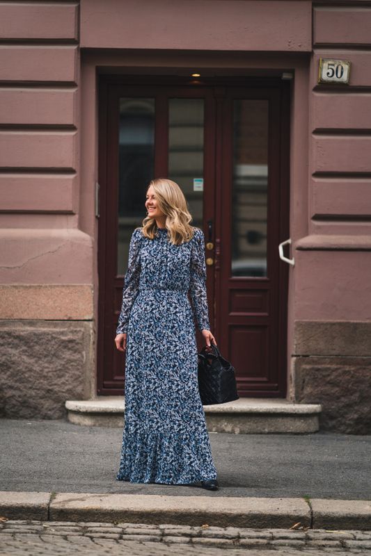 Nora Long Dress Blue Dawn Print
