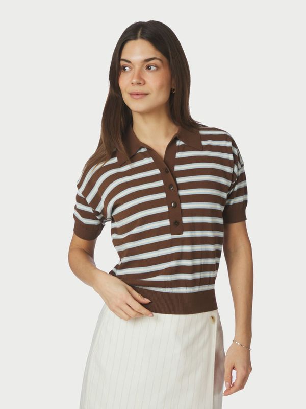 Emira Knit Polo Top Dark Brown 