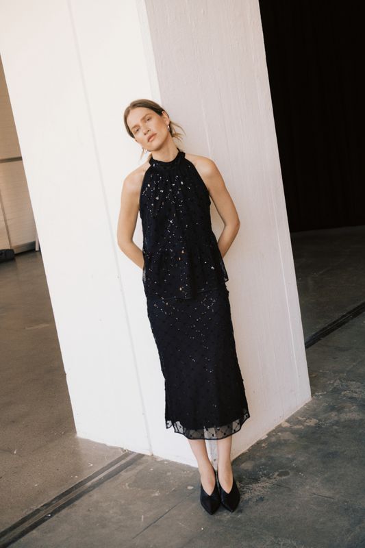 Vivika Skirt Black Placed Sequin 