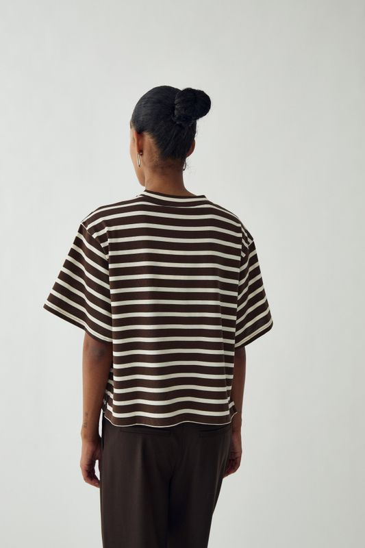 Maple T-Shirt Eton Brown Ivory Stripe