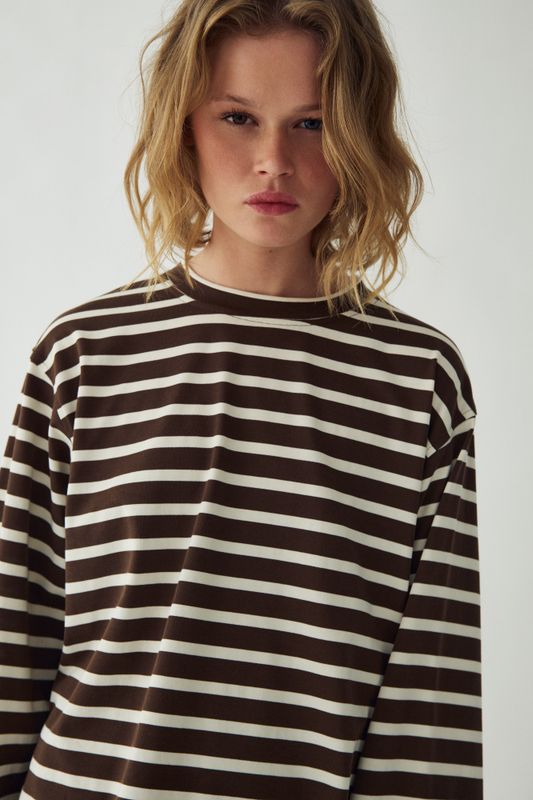 Maple LS T-Shirt Eton Brown Ivory Stripe