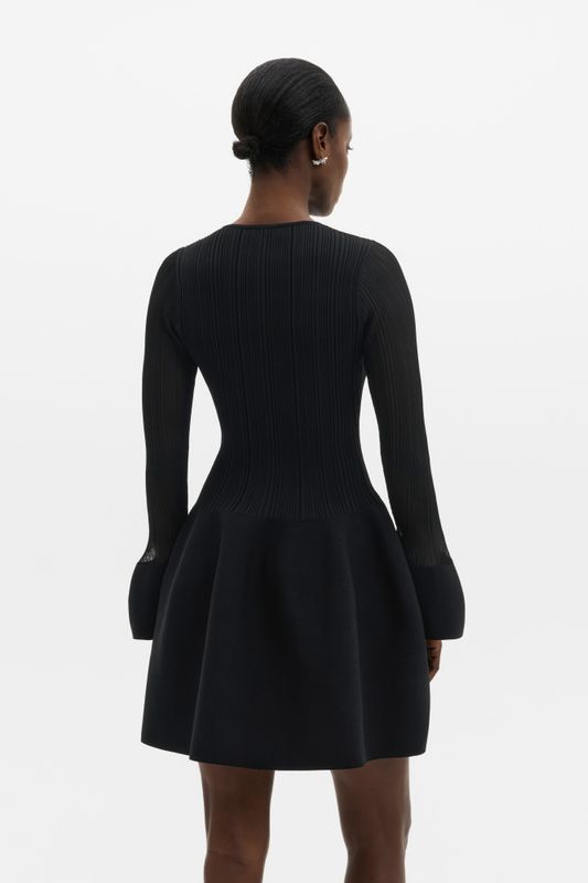 Elona Voluminous Skirt Knitted Mini Dress Black 