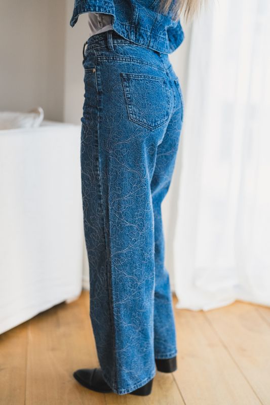 Alia MW Embroidery Wide Jeans Dark Blue Denim 