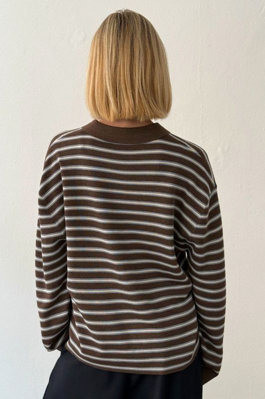 Adanne Polo Knit Stripe Brown/Blue 