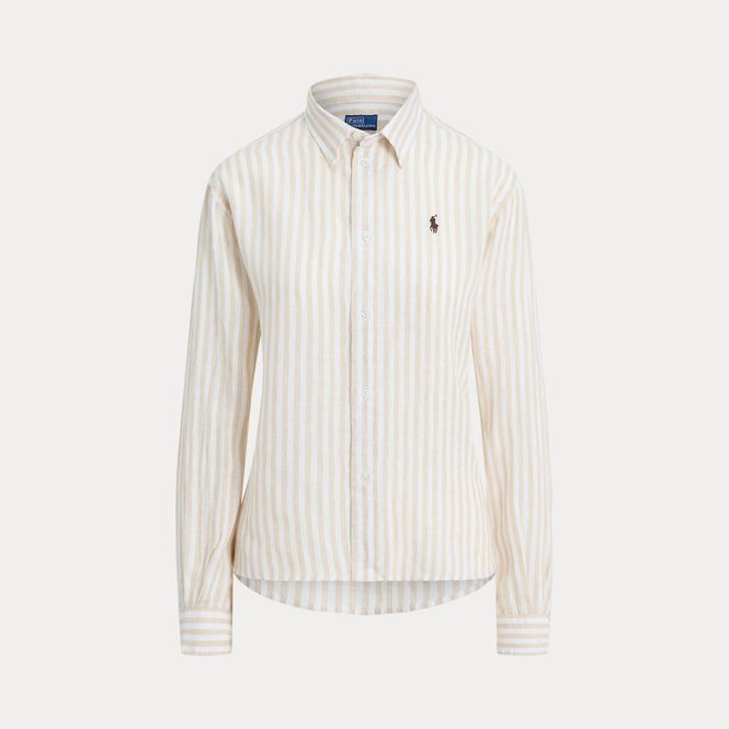 Hovedbilde Wide Cropped Gingham Linen Shirt Dune Tan/White 