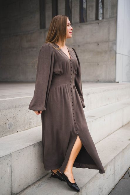 Hovedbilde Annelie Solid Crepe Dress Dark Brown 