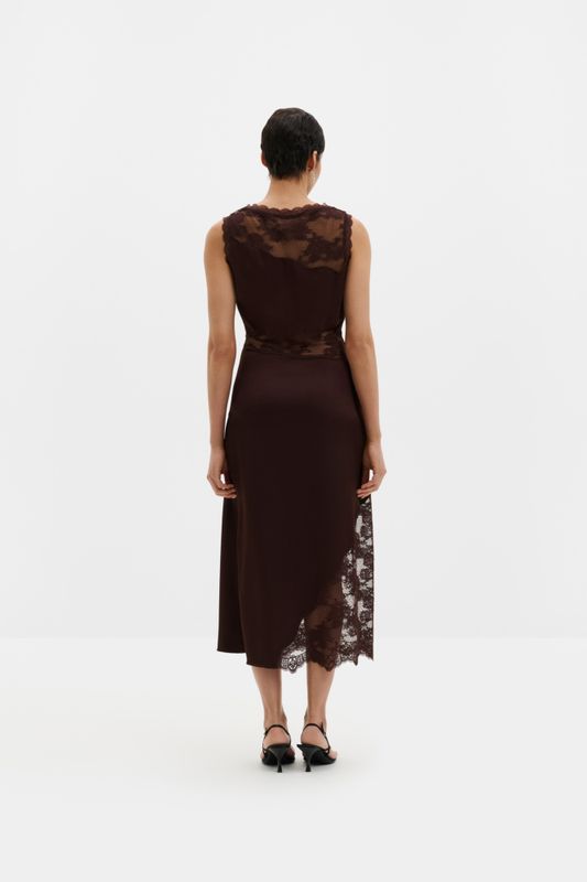 Desire Lace Trimmed Cut Out Midi Dress Espresso 