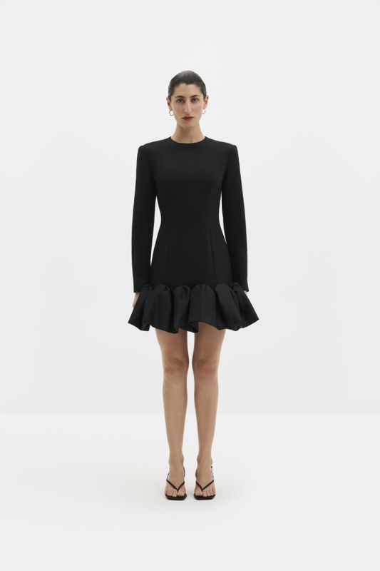 Miki Frill Hemmed Mini Dress Black 