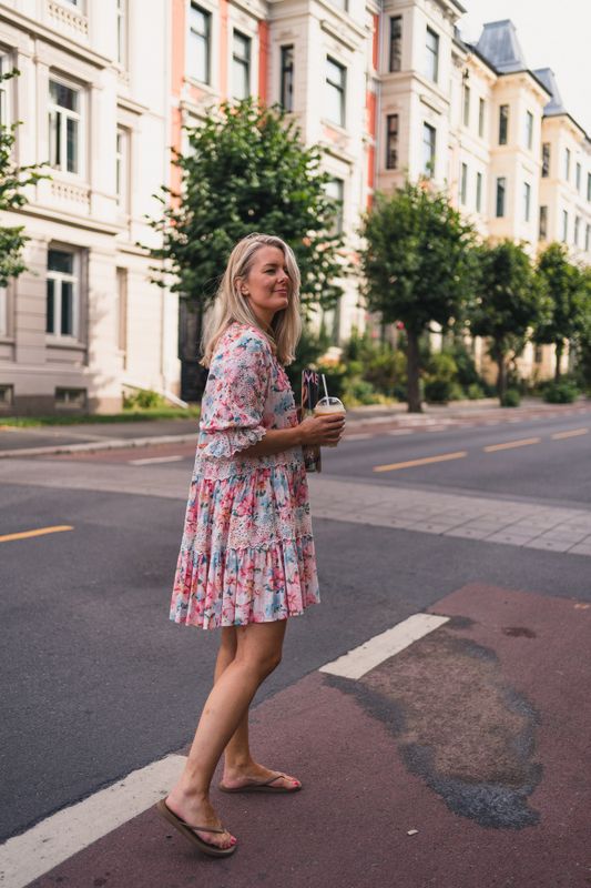 Cotton Slub Button Down Dress Butterfly Field