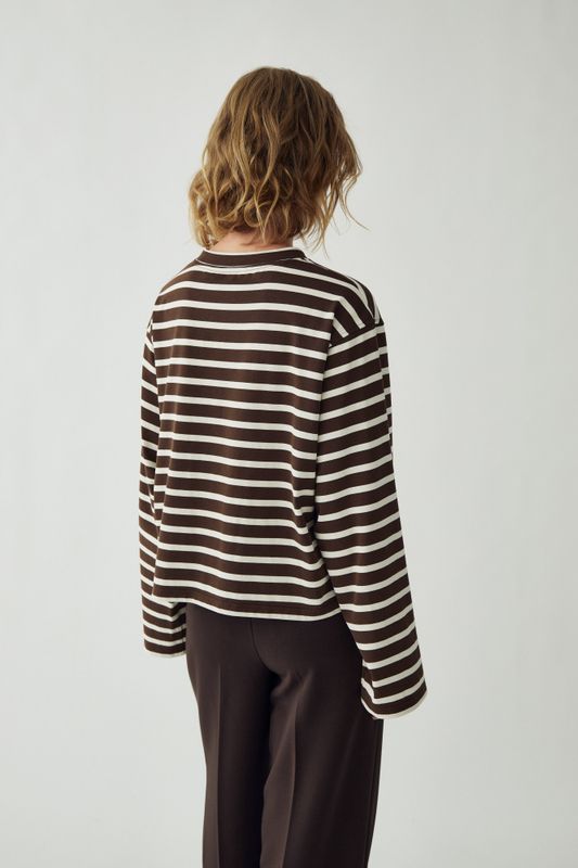 Maple LS T-Shirt Eton Brown Ivory Stripe