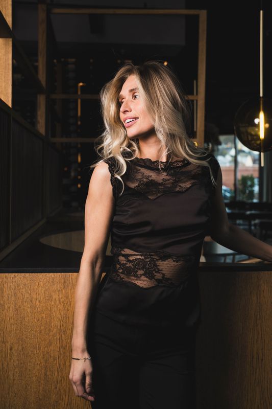 Desire Lace Trimmed Cut Out Top Black 