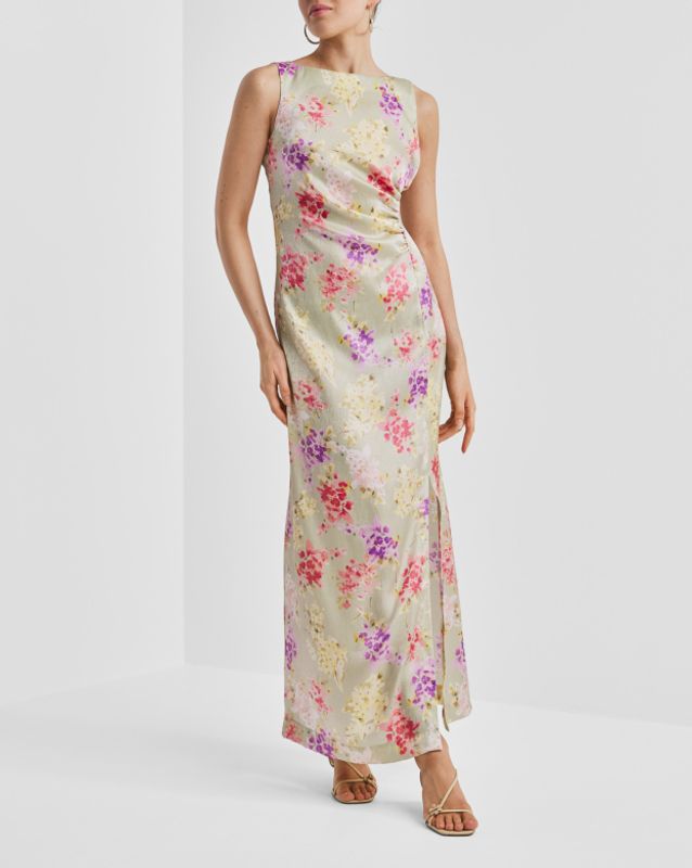 Shiny Sleeveless Dress Vintage Bouquet