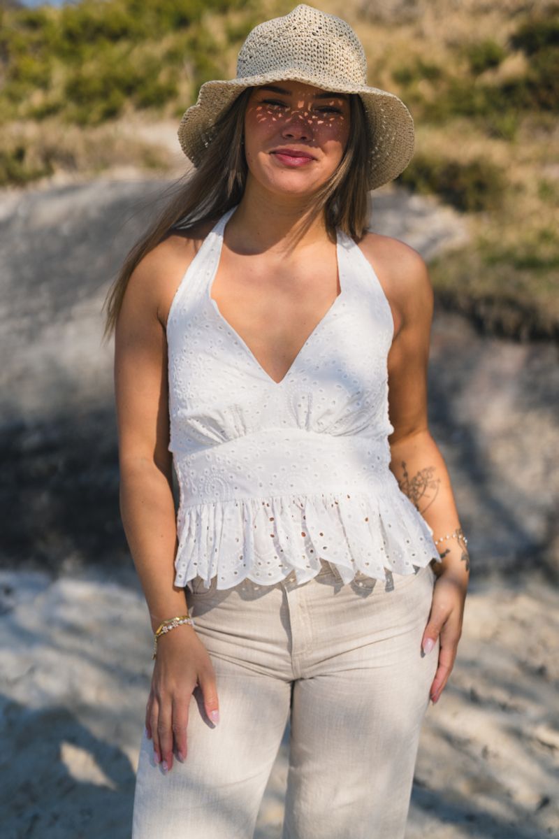 Ribbi Halter Neck Top White 