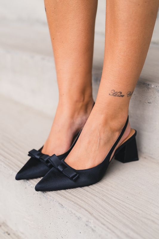 Maralyn Bow Slingback Satin Black 