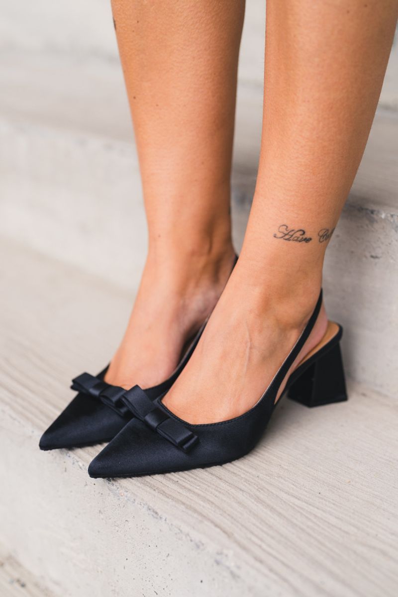 Maralyn Bow Slingback Satin Black 