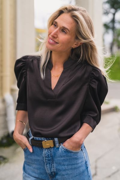 Hovedbilde Roella Heavy Sateen Blouse Dark Brown 