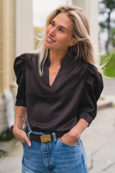 Hovedbilde Roella Heavy Sateen Blouse Dark Brown 