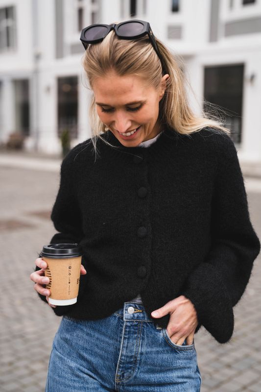 Gio Fluffy Knit Cardigan Black 