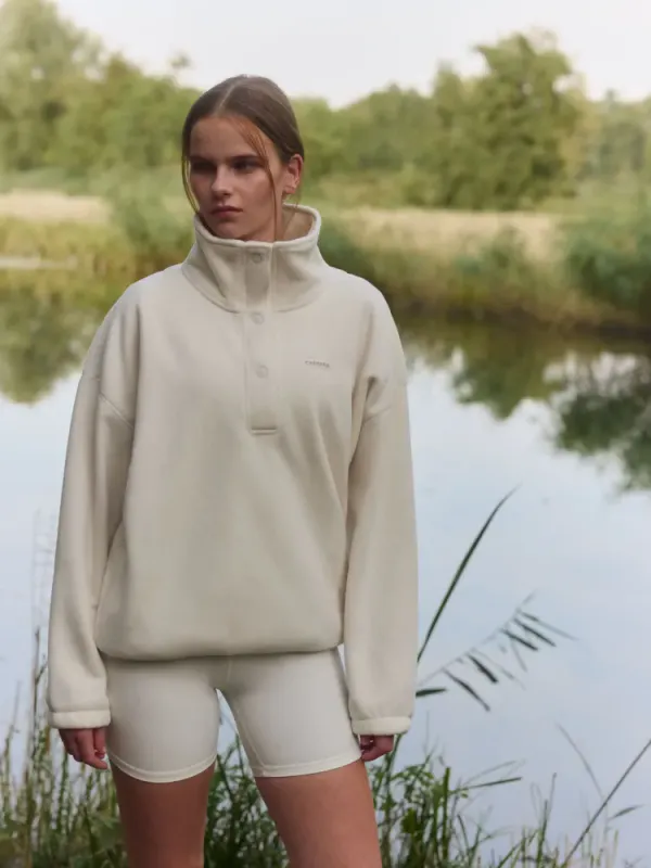 W. Polar Fleece Half-Snap Pullover Creme 