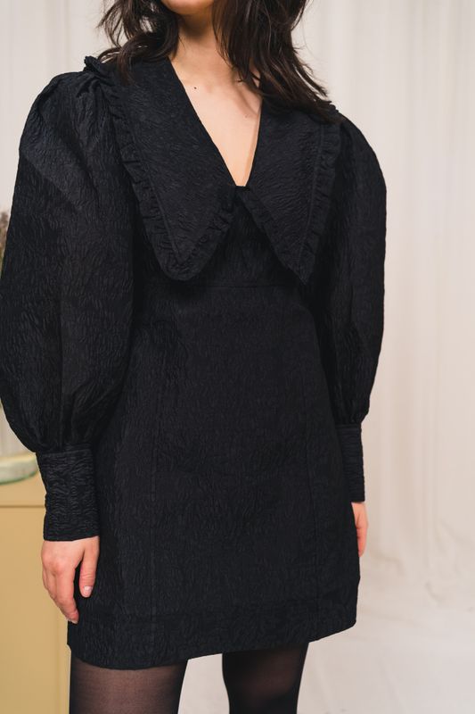 Jacquard Organza Collar Dress Black