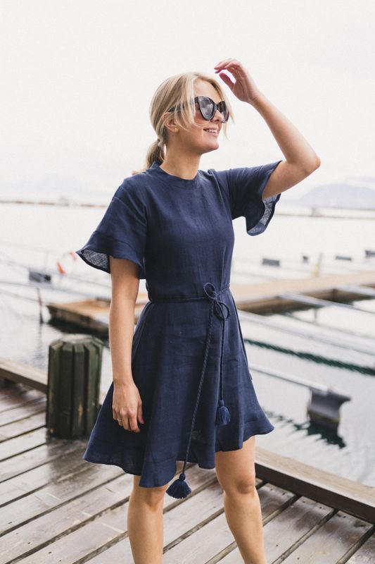 Francesca Linen Dress Navy - Vakre Vene