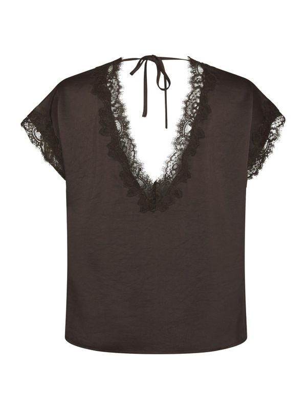Benera Heavy Sateen Lace Blouse Dark Brown 