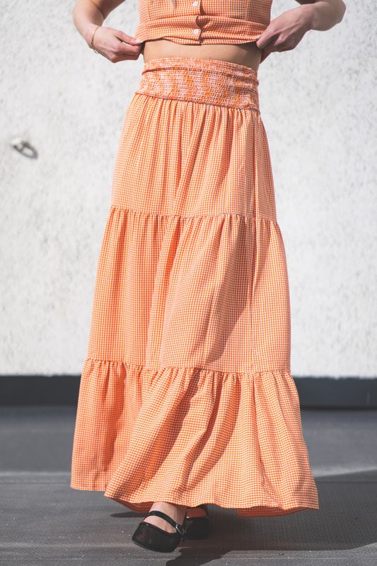 Mari Long Skirt Clay Checked 