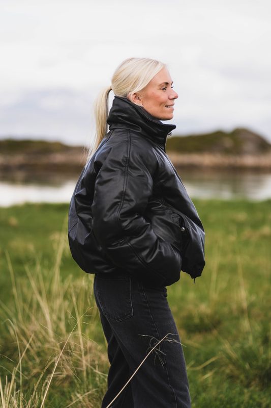 Berry Padded Leather Jacket Black 