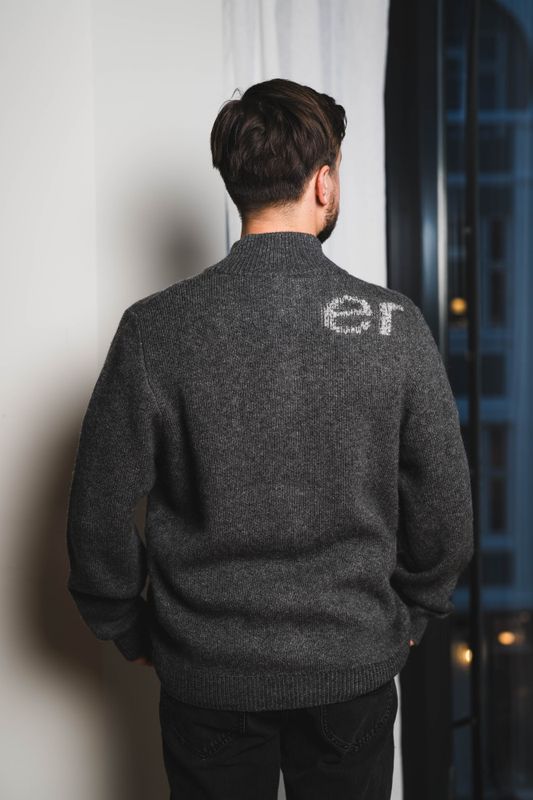 Haza Logo Zip Cardigan Dark Grey Mix 