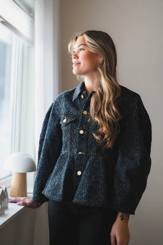 Tweed Denim Peplum Jacket Rinse 