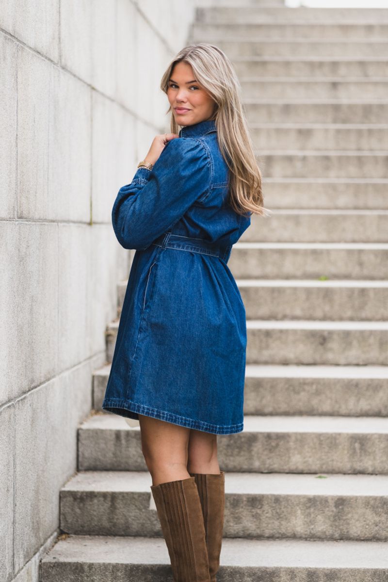 Frida Short Shirt Dress Mid Blue Wash 