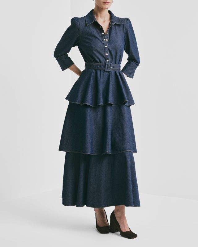Denim Flounce Dress French Blue 