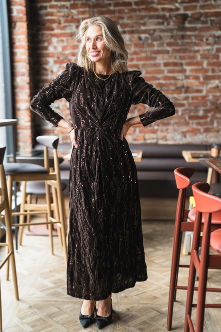 Hovedbilde Hella LS Velour Midi Dress Black Rhinestones 