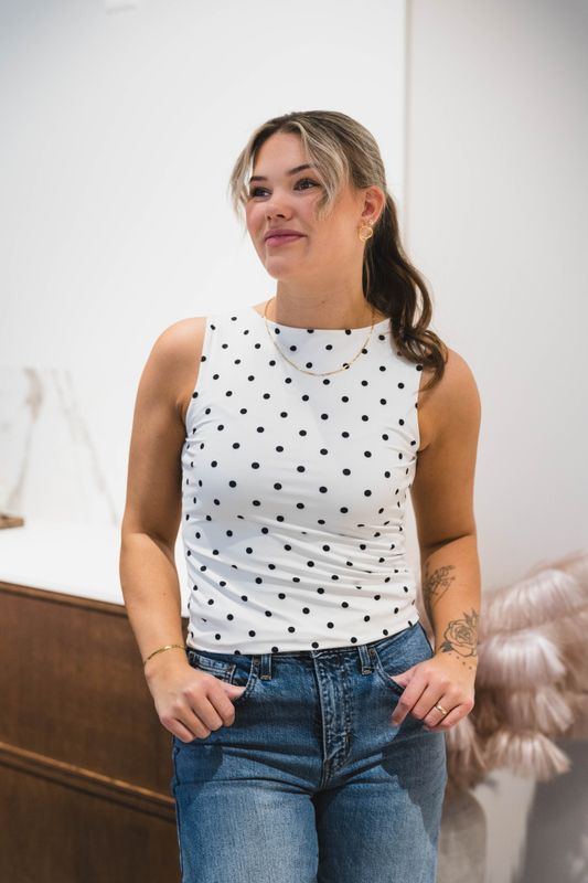 Ditty Jersey Dot Top White 