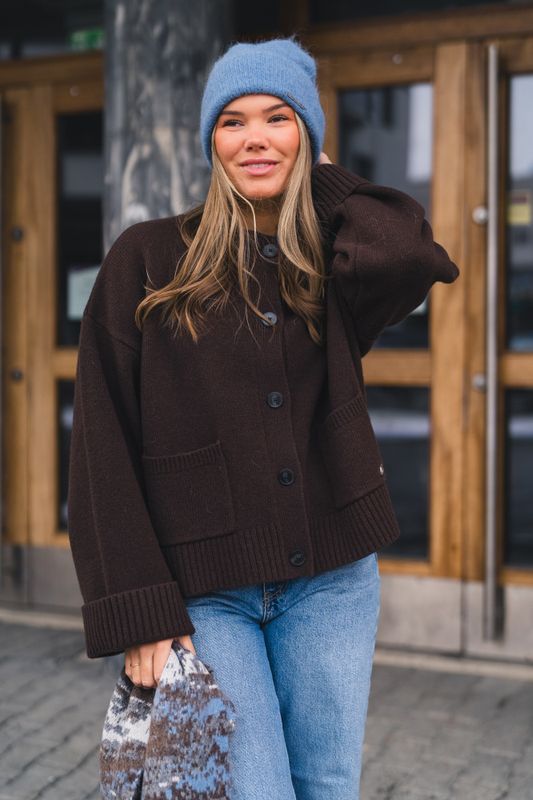 W. Wool Wide Cardigan Dark Brown 