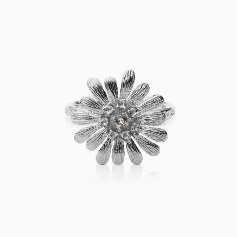 Daisy Ring Rhodium Crystal 