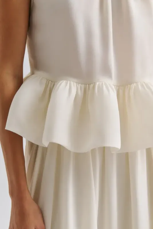 Lune Halterneck Frilled Hem Blouse White    