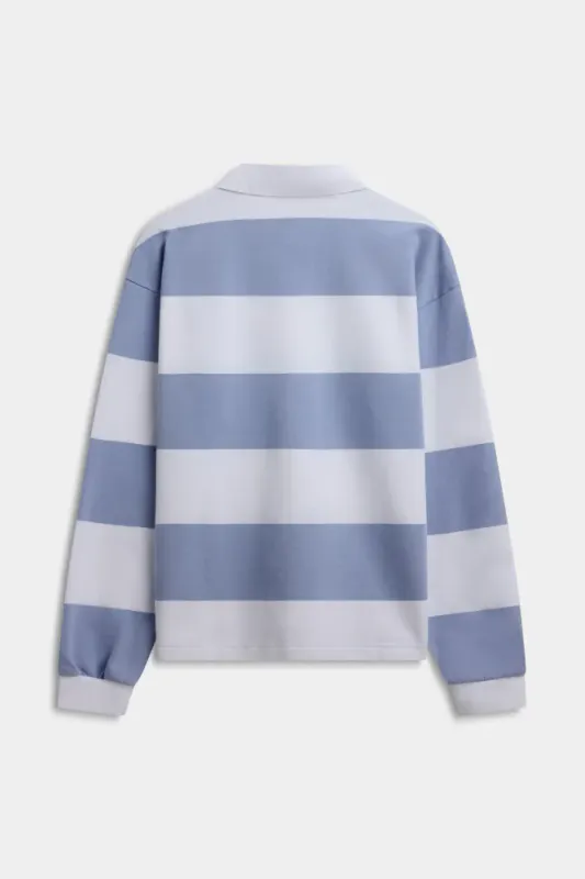 M. Thin Cotton Rugby Shirt White W. Blue Stripes 