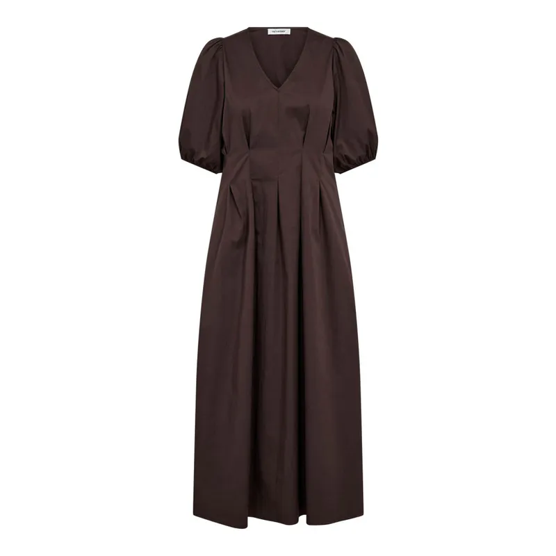 Poppy Pleat Dress Dark Brown 