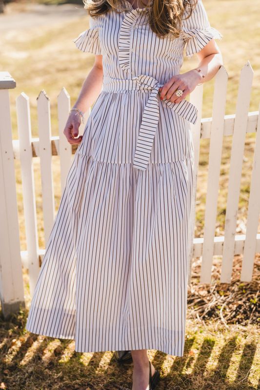 Nellie Wide Stripe Dress Ivory 