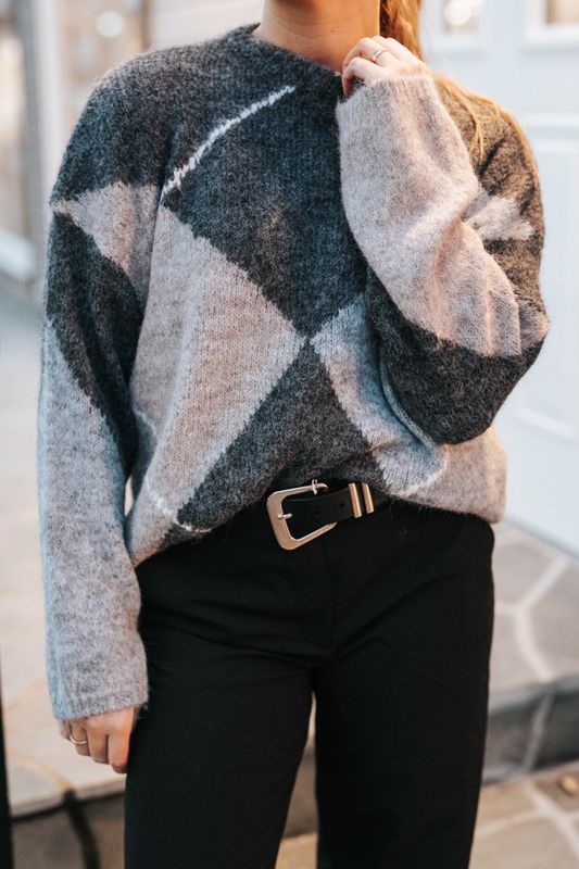 Inga Check Fluff Knit Blouse Antracit  