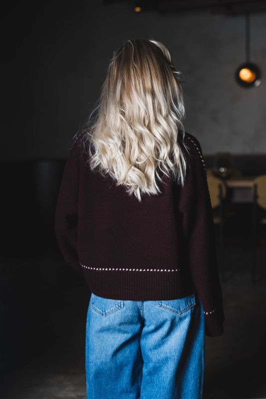 Roeme Knit Stitch Blouse Wine 